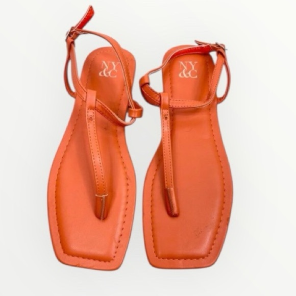 Ny&Co Orange Ankle T Strap Open Toe Thong Sandals Womens Size 8.5 - Picture 1 of 7
